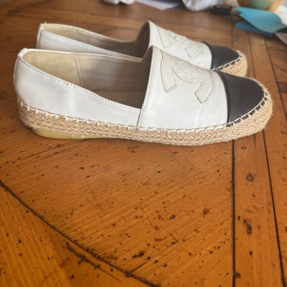 Cute Canvas White/Black Cap Toe Espadrille Slip -On Flats Sz 8 #05 - Picture 5 of 10